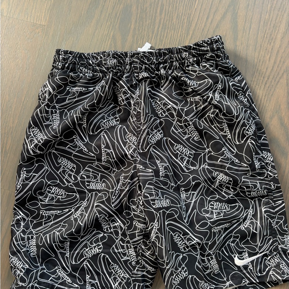 Nike Boys Black Swim Shorts with White Sneaker Outline Print
